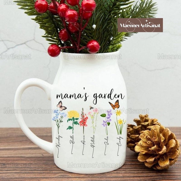 Personalized Grandma's Garden Flower Vase, Mother Flower Vase, Flower Vase, Birth Month Flowers, Custom Flower Vase, Gift For Mom