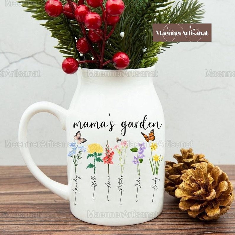 Personalized Grandma's Garden Flower Vase, Mother Flower Vase, Flower Vase, Birth Month Flowers, Custom Flower Vase, Gift For Mom image 1