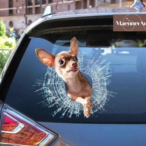 Chihuahua Broken Glass Sticker, Chihuahua Lover Decal, Car Decoration, Car Sticker, Pet Lover Gift, Sticker For Car, Sticker For Tumbler
