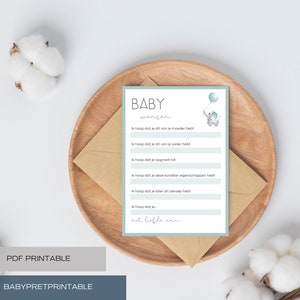 Juegos de baby shower | Tarjetas de relleno para baby shower | Prueba de baby shower | holandés | Imprimible
