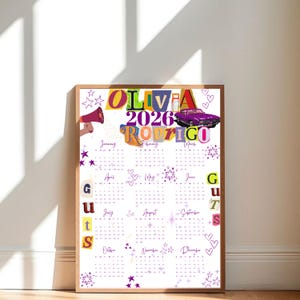 Olivia Rodrigo 2026  Calendar | Olivia Rodrigo poster | Guts wall art poster | Guts Monthly Calendar
