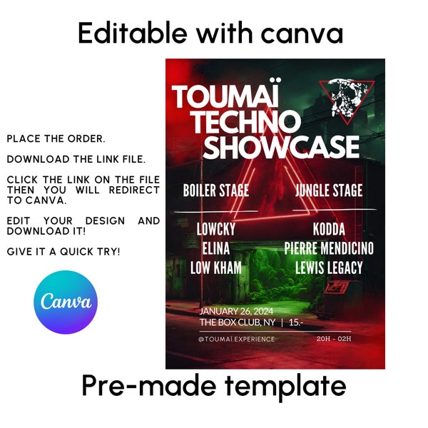 Canva party techno music template for social networks or flyers