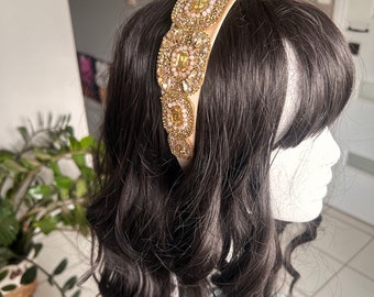 Beige Fascinator Headband, beige rhinestones