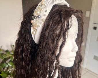 White Fascinator Headband, beaded details