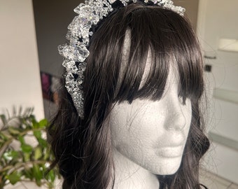 Silver Fascinator Headband, clear beads