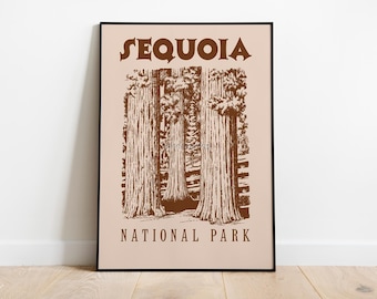 Sequoia National Park Retro Poster - Travel Adventures Poster, Famous City Place Print, Travel Print, Travel Art for Couples, Gift For Her