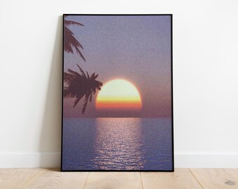 Pastel Sunset Ocean Beach Print Wall Art, Boho Beach Poster, Tropical Coastal Prints, Pastel Beach Sea Print, Pastel Ocean Sunset Poster