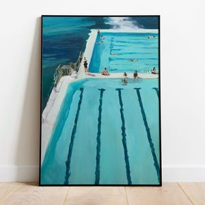 People Swimming in the Pool, Cute Summer Wall Poster, Tiny People Swimming Drawing, Lake Pool House Art, Digital Download,Printable Wall Art