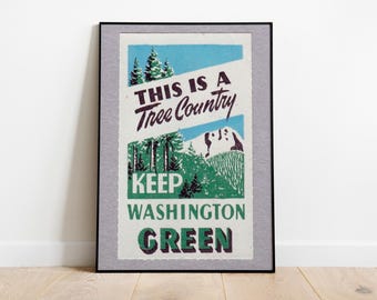 Keep Washington Green Travel Art Poster - Travel Adventures Map Print, Travel Memories Illustration, Travel Arts, Anniversary Print