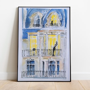 Watercolor Paris Poster, French Paris Window, Pink Printable, Girly Wall Art, Bedroom Print, Morning Coffee French Poster