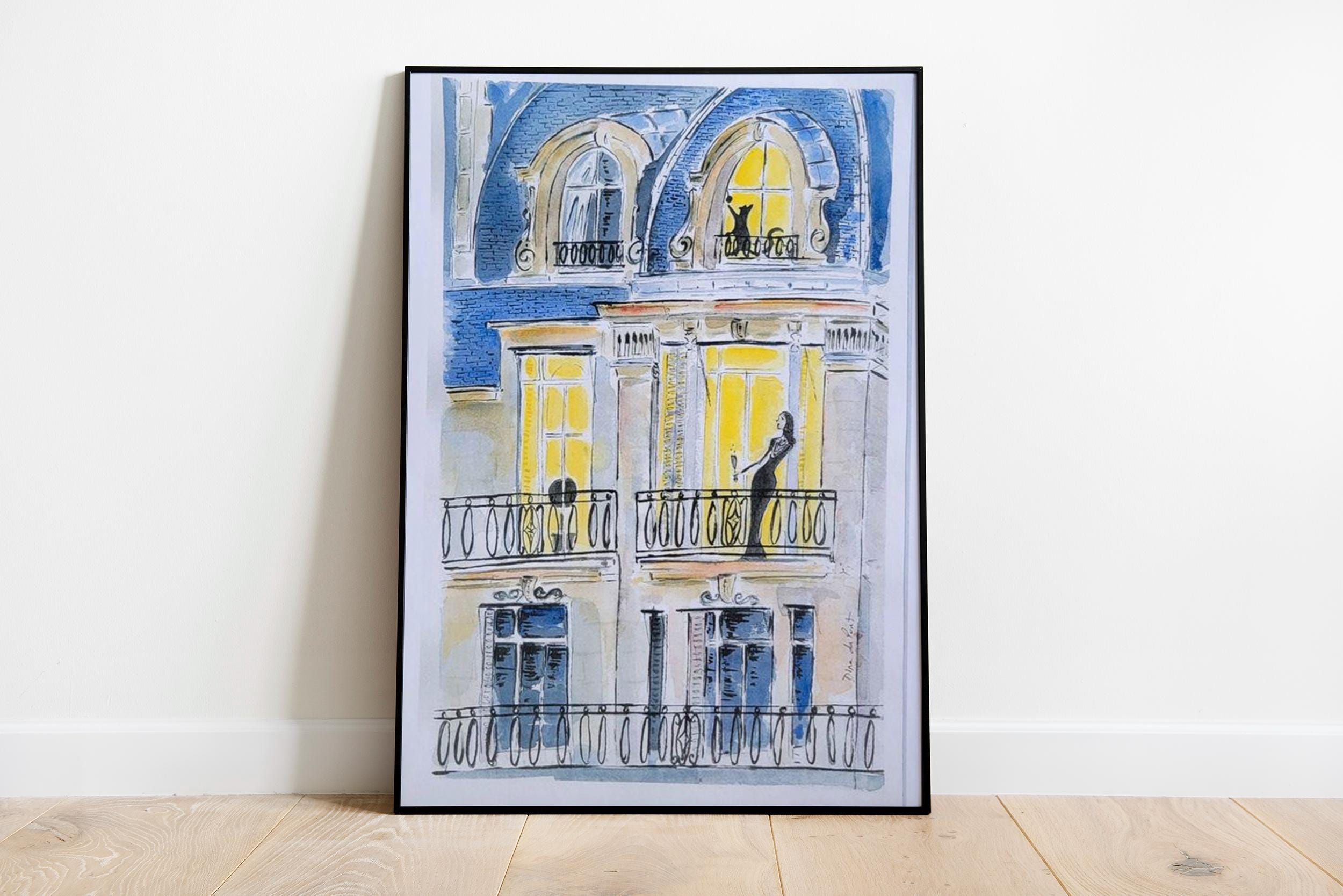 Watercolor Paris Poster, French Paris Window, Pink Printable, Girly Wall Art, Bedroom Print, Morning Coffee French Poster