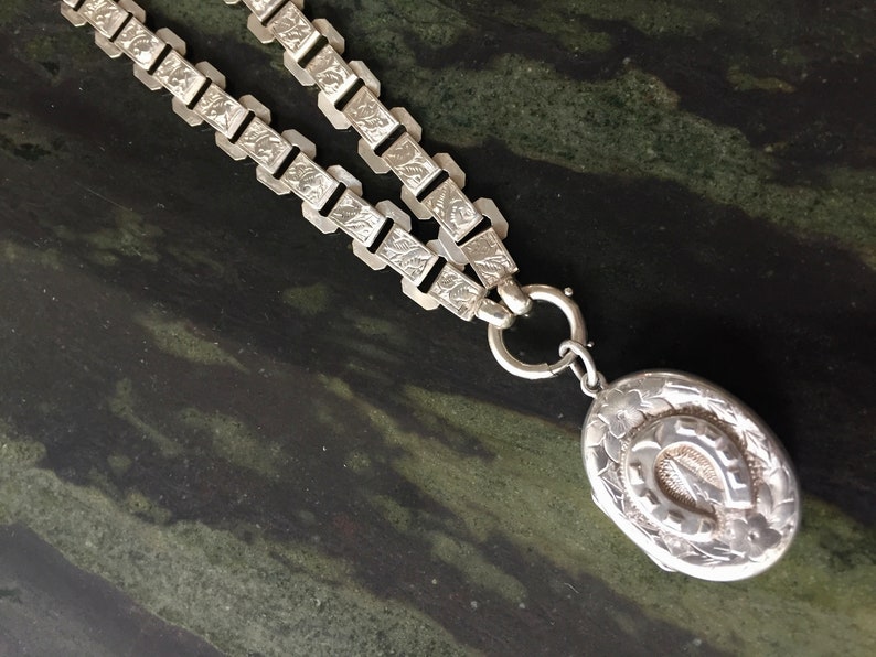 Silver Horseshoe Locket and Book Chain Necklace Adie /& Lovekin 1916