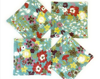 100/% Cotton Quilted Fabric Coaster Red Floral sold individually