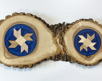 Wood Art-White Ash Wood Slab with Wood Design and Blue Epoxy Inlay Home Decor, Forked Tree Slice