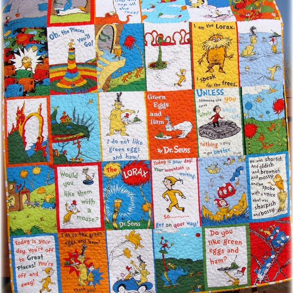 Dr Seuss Baby Quilt Green Eggs and Ham, The Lorax and Oh the Places youll Go, gender neutral MADE TO ORDER