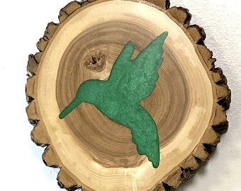 Wood Art-White Ash Wood Slab with Epoxy Hummingbird Inlay Home Decor Woodland