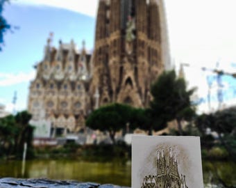 Sagrada Familia Art Card: Barcelona Sketch, Spanish Travel Gift
