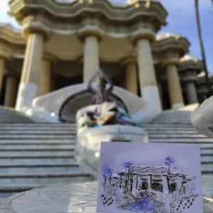 Barcelona Art Print - Park Guell tekening - Spaanse reiskunst - architectuurschets - handgemaakte kaart - Europese stadskunst - door Gaudi geïnspireerde kunst