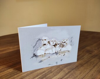 Mount Rushmore Art Card: Handmade Architectural Sketch Greeting Card