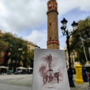 Barcelona Art Print - Plaça Vila Gracia tekening - Spaanse reiskunst - architectuurschets - handgemaakte kaart - Europese stadskunst - Gracia
