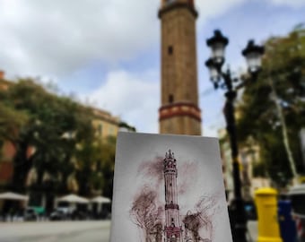 Barcelona Art Card: Placa Vila Gracia Sketch by German Artist