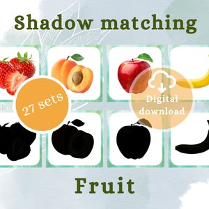 Obst-Schatten Memory-Spiel ECHTE BILDER | Silhouette passenden | Kleinkind Montessori druckbare | Formerkennung