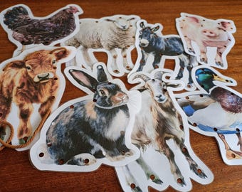 Tarjetas de animales de granja para atar / Actividad de motricidad fina / Actividad imprimible inspirada en Montessori / Actividad de motricidad fina para preescolar