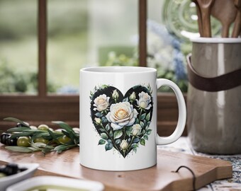 Kaffeetasse|Herz |Rosen|weiß|peach|blau|bunt|Geschenk| Geburtstag|für Sie|für Ihn