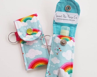 Rainbow Lip Balm keyring, kids lip balm holder, lipbalm case, eco-friendly Spring gift under 10