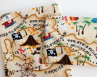 Fun Reusable Snack bags with Pirate map for kids, Zero waste Food safe storage bags, birthday party favor bags, sustainable, boys, girls