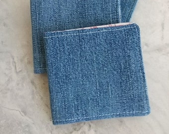 Eco friendly Denim wallet, choose your pocket colors, Vegan Slim cotton wallet, Sustainable gift under 30, Minimalist custom bi-fold