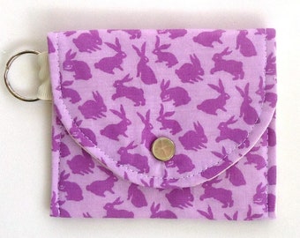 Fun Wallet with magical Purple bunnies, Vegan coin purse, Sustainably made in the USA