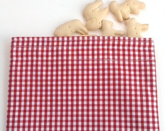 Reusable Snack bag set in Red Gingham, Zero waste lunch bags, Sustainable, plastic free work-day lunch, made in USA