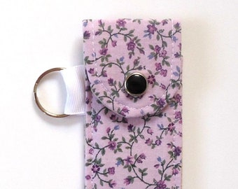 Lip balm Keyring in a tiny purple floral, pretty Lipbalm travel case