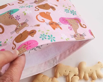 Eco-friendly treat bags, Reusable Snack bags with Happy Cats, Food safe storage bags, Zero waste lunch, Kids' goodie bag, Pet parent gift