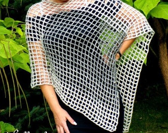 Poncho Cape Cover Sweater Top Grijs Gehaakt Handwerk