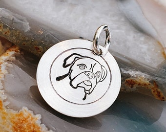 Boxer Dog Charm - Encanto de perro de plata esterlina - Añadir a su cadena favorita