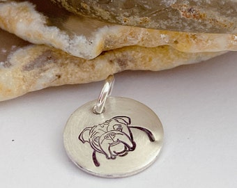 Bulldog Dog Charm - Sterling Silver Dog Charm - Add to Your Favorite Chain