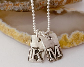 2 Initial Necklace - Mom Initial Necklace - Dainty Necklace - Best Friend Necklace - Initial Tag Necklace - Sterling SIlver