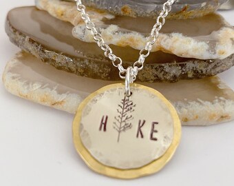 Hiking Necklace - Tree Necklace - Adventure Trail Necklace - Gift for Nature Enthusiast - Hand Stamped - Layered - Mixed Metals