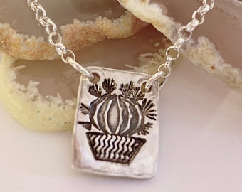 Succulent Cactus Plant Necklace in Sterling Silver - Succulent Jewelry