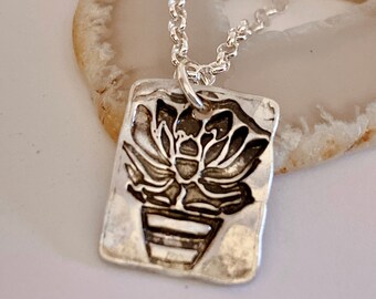 Succulent Cactus House Plant Necklace in Sterling Silver - Succulent Jewelry