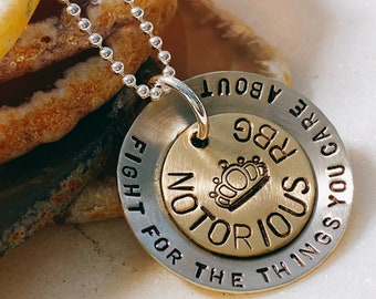 Women's Rights Necklace - Equality - Hand Stamped RBG Necklace - Fight For the Things You Care About - Layered - Mixed Metals