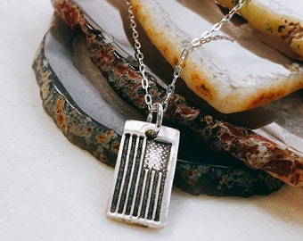 Love America Necklace - Hand Crafted American Flag Necklace - Sterling Silver Flag Necklace -