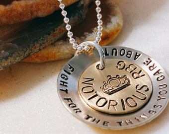 Women's Rights Necklace - Equality - Hand Stamped RBG Necklace - Fight For the Things You Care About - Layered - Mixed Metals