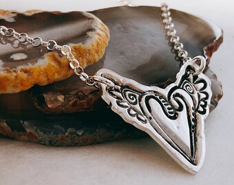 Sterling Silver Winged Heart Pendant Necklace - Hand Crafted Heart with Wings Necklace