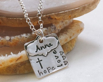 Name Charm - Hope Love Sterling Silver Pendant - Kiln Fired - Hand Crafted - Can Be Personalized