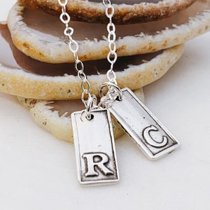 Stamped Initial Necklace Personalized Necklace Initial Dainty Initial Tag Necklace image 2