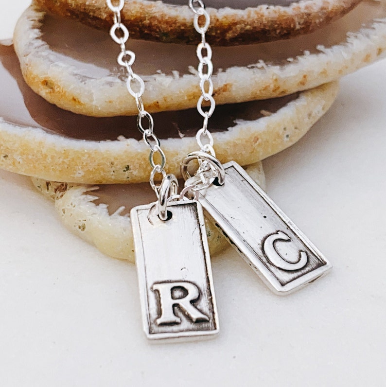 Stamped Initial Necklace Personalized Necklace Initial Dainty Initial Tag Necklace image 2