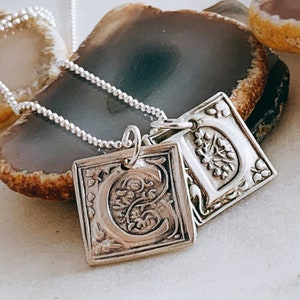 Wax Seal Charm Necklace Flourish Initial Charm Sterling Artisan Initial Necklace Square Monogram Charm Necklace 画像 2